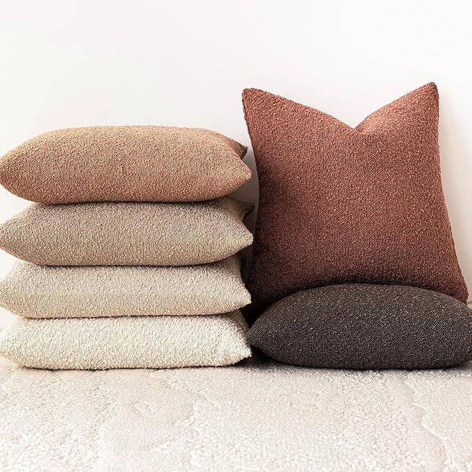 Foindtower Decorative Textured Boucle Throw Pillow Covers Accent Solid Pillow Cases Neutral Soft Cozy Couch Cushion Case for Chair Sofa Bedroom Living Room Home Decor 20x20 Inch,1PC,Dusty Orange Hazel