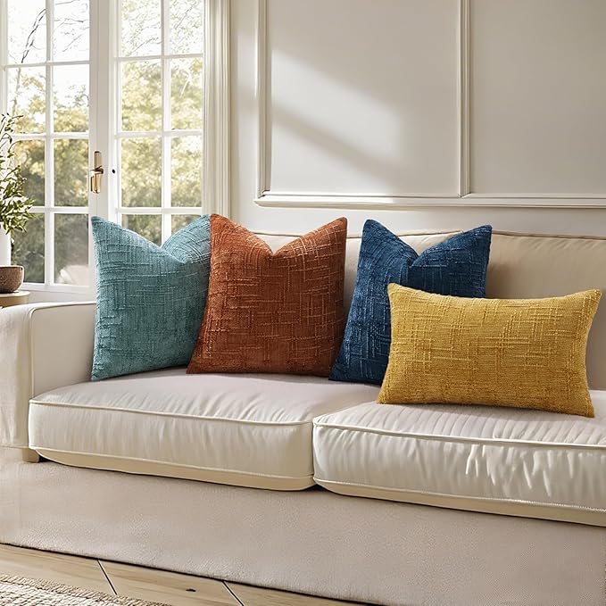 decorUhome Spring Teal Chenille Euro Sham Throw Pillow Covers 22x22 Set of 2 Textured Slubby Couch Pillow Covers Farmhouse Accent Modern Neutral Decorative Pillow Cases for Bed Sofa Living Room