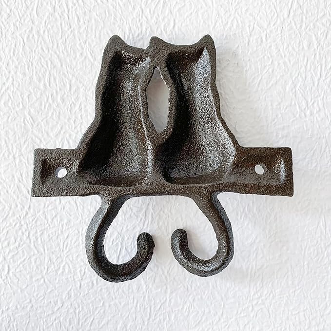 Rustic Cat-Shaped Decorative Wall Hook Rack Hangers for Hanging Clothes, Coats, Towels, Keys, and Hats, 1 Pack Antique Cast Iron Mounted Wall Hooks