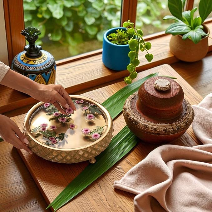 RITUALISTIC Chitra Wooden Urli for Flower Decoration Wooden Urli Bowl for Home Decorations Kitchen Décor Bowl for Decoration Perfect for Festive Occasion & Valentine's day gift | 11.5 inches Gold