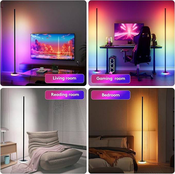 Corner Floor Lamp - Smart RGBICW LED Corner Lamp with App & Remote Control, 16 Million DIY Colors & 68+ Scene, Music Sync, Timer Setting, Modern Floor Lamp for Bedroom, Gaming Room, Room Decor