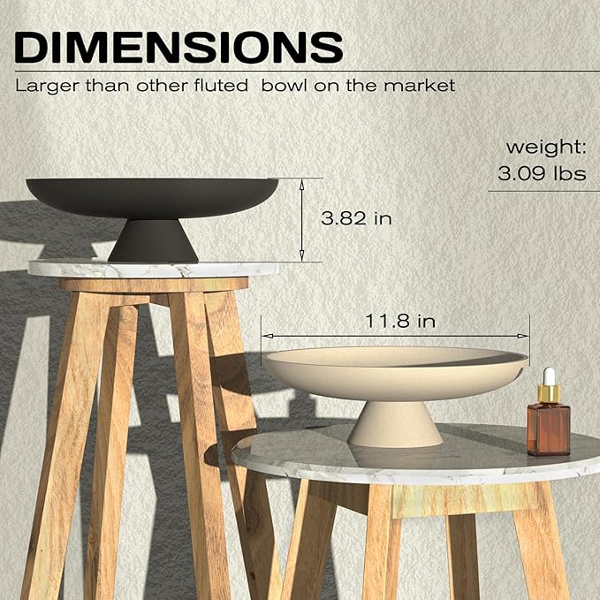 Concrete Decorative Bowl for Kitchen Counter Large Fruit Bowl Handmade Modern Key Holder for Entryway Table,Heavy Duty Coffee Table Centerpiece Tray with Non-slip Base Aesthetic Home Decor Accessory