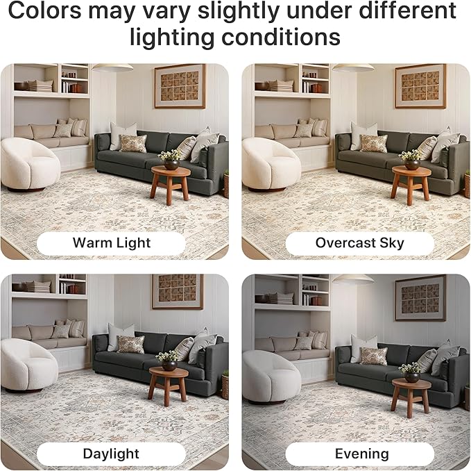 GENIMO 5x7 Area Rugs for Living Room,Machine Washable Non-Slip Vintage Rug, Low Pile Lightweight Carpet for Bedroom, Dining Room, Home Office, Stain & Fade Resistant,Grey