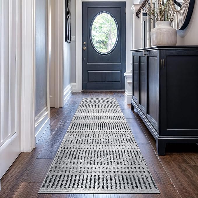 Rugshop Contemporary Stripe Lines High Traffic Living Room,Bedroom,Kitchen, Home Office Runner Rug 2' x 7' Cream