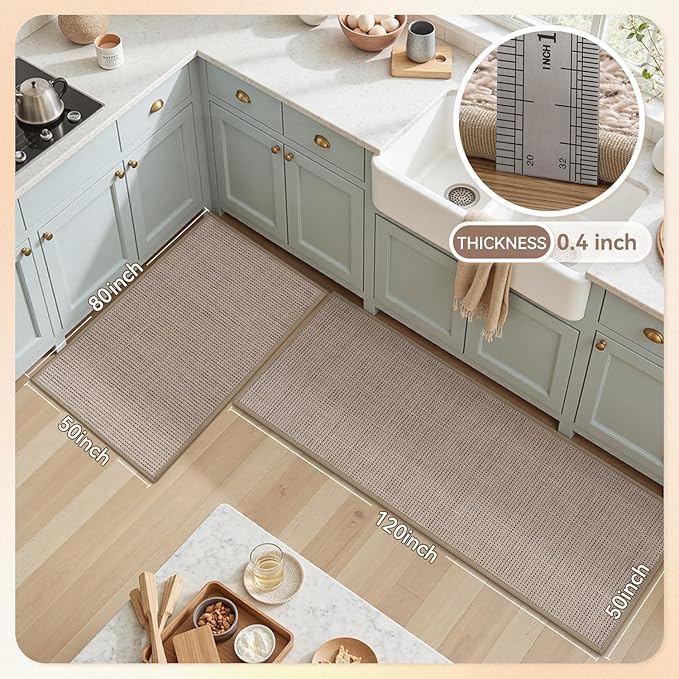 PADOOR Kitchen-Rugs Non Slip Washable, Kitchen-Mats for Floor Super Absorbent Kitchen Floor Mat, Rubber Backing Kitchen Runner Rug, Comfort Standing Mats in Front of Sink 20"x32" Beige