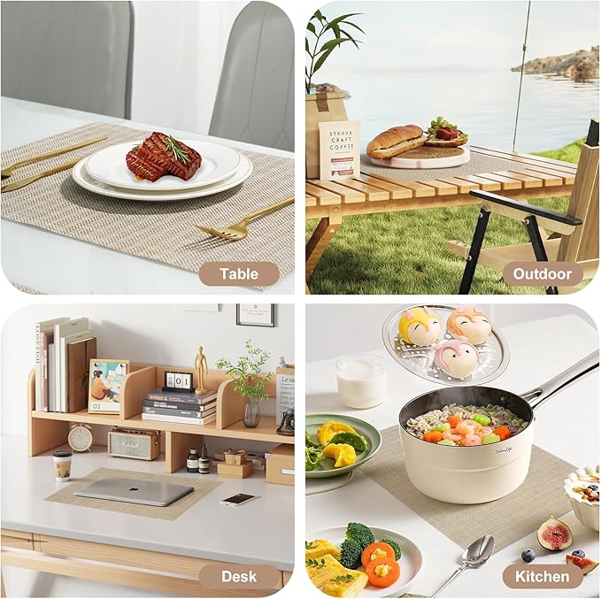 Placemats Set of 6,Non-Slip PVC Weave Table Mats Easy to Clean,Heat Resistant Place Mats for Kitchen Dining Table Decoration Indoor Outdoor,Beige