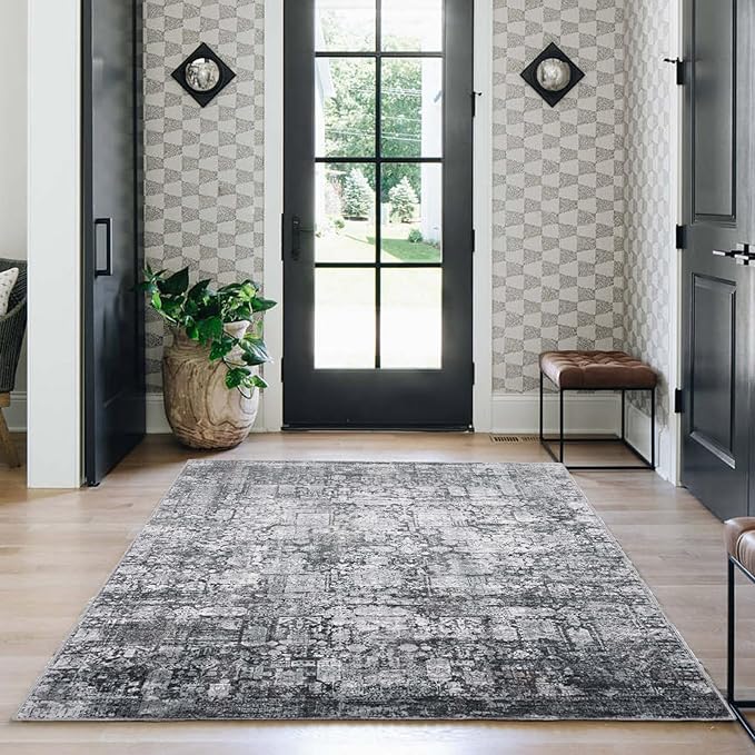 Domitapis Area Rug 6×9, Large Vintage Boho Rug,Ultra-Soft Low Pile, Washable, Non Slip,Stain Resistant, Printed Carpet for Living Room Bedrooms Playroom Office Kitchen, Dark Stone