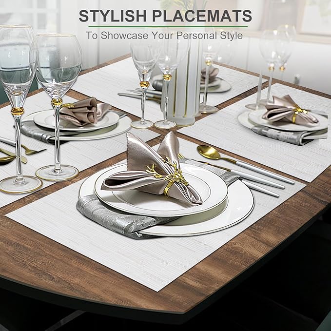 BETEAM Placemats Set of 8, Woven Vinyl Placemat for Dining Table Washable Wipeable Kitchen Place Mats Durable Indoor Outdoor Table Mats