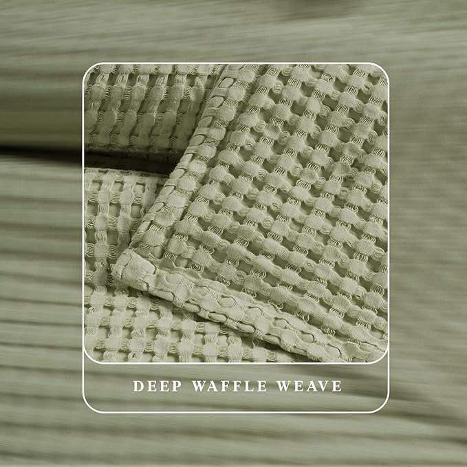 Threadmill Cooling Cotton Waffle Queen Size Blanket | Breathable, Lightweight & Ultra-Soft |Made from Rayon Derived from Bamboo | Cooling Throw Blanket for Couch and Sofa|90 x 92 Inches | Sage Green