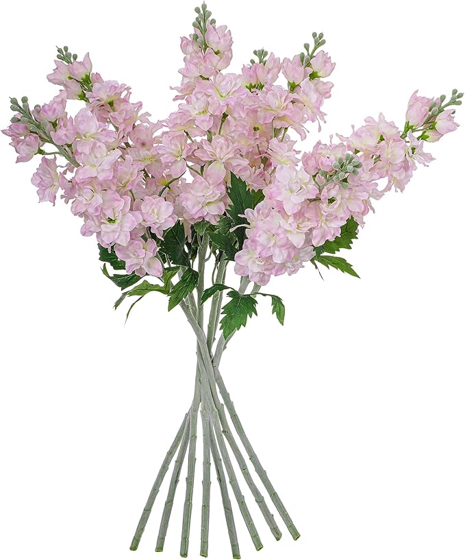 Fake Flowers Delphinium Artificial Flowers Silk Flowers with Stems Long Stem Artificial Flowers for Tall Vase Faux Flowers for Indoor Home Decoration Wedding Decoration Centerpiece (23.6”,8Pcs,Pink)