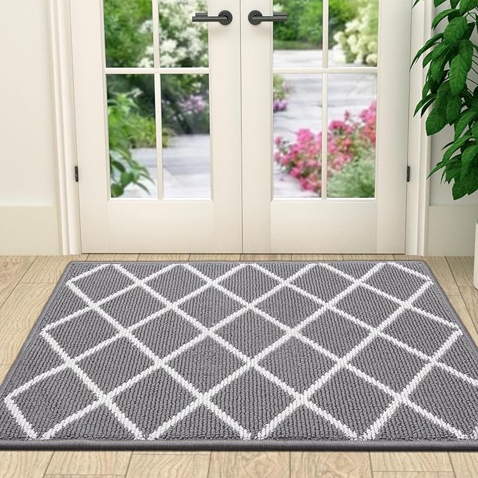 Finchitty Indoor Door Mat, Dirt Resistant and Absorbent, Low-Profile, Non-Slip, Washable Inside Floor Mats for Front Door, Back, and Entrance, 59" x 23", Grey