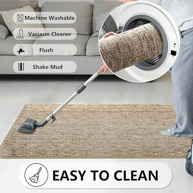 REFETONE Indoor Doormat, Front Door Mat 36"x60" Absorbent Rubber Backing Non Slip Back Door Mats, Washable Low-Profile Inside Floor Mat Door Rugs for Entryway, Resist Dirt Mud Mat for Dogs, Coffee