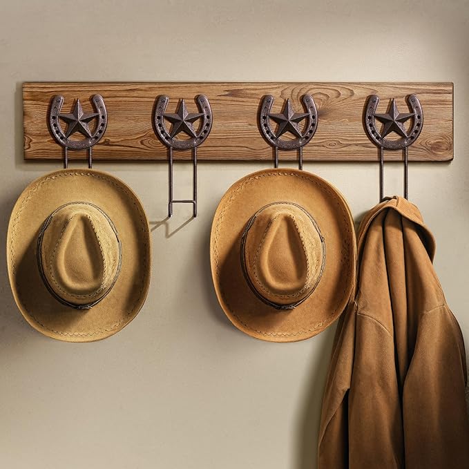 Cowboy Hat Rack Wall Mount 6 Pack Cowboy Hat Holder for Wall Western Hat Rack Horseshoe Hat Hanger Metal Iron Display and Storage for Entryway Closet Bedroom Living Room Western Gift Antique Bronze