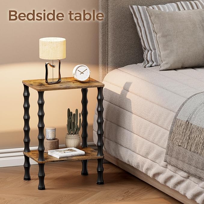 Side Table, 2-Tier End Table with Storage Shelf, Night Stand for Small Spaces, Modern Coffee Tables for Living Room, Bedroom (1, Rustic Brown)