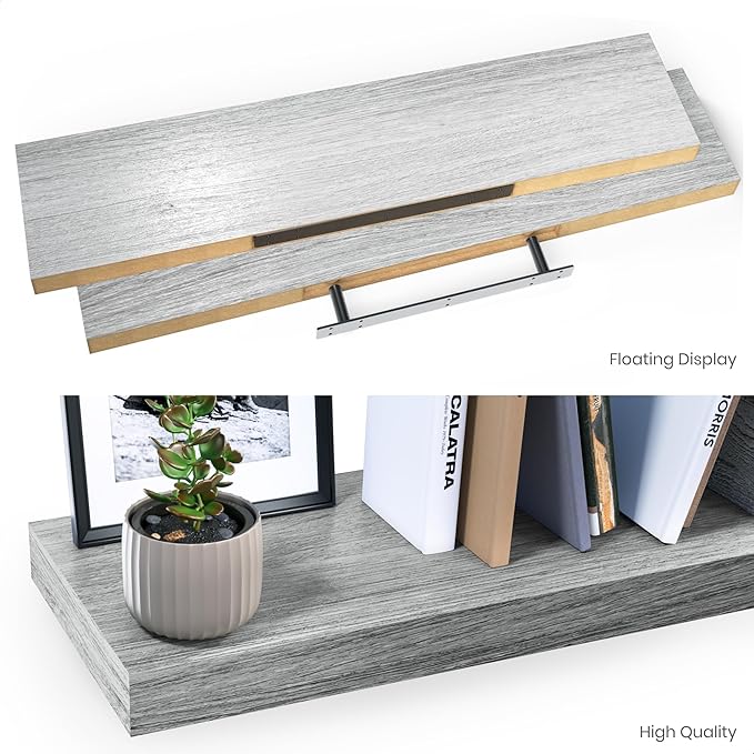 Ballucci Floating Shelves for Wall, 36" Wood Wall Shelf Set of 2, with Invisible Brackets for Bathroom, Living Room, Bedroom, Kitchen, Nursery, 8" Deep, Rustic Gray