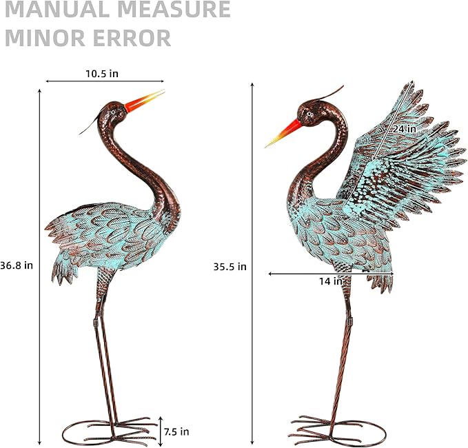 Extra-Large Metal Blue Heron Garden Statue, Handcrafted 36.8" Crane Decor Sculptures with Stable U-Ground Stakes, Backyard Decoration, Metal Garden Bird Animal Yard Art, Lawn Ornament Decor