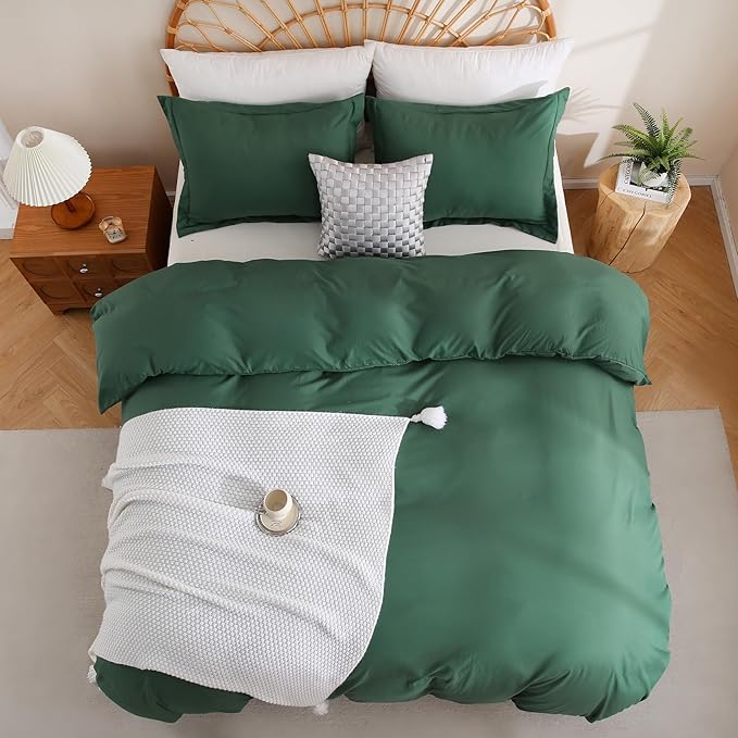 JSD Hunter Green Duvet Cover Set Full Size, 3 Piece Duvet Cover with Pillow Shams, Soft Brushed Microfiber Zipper Closure, Comforter Not Included