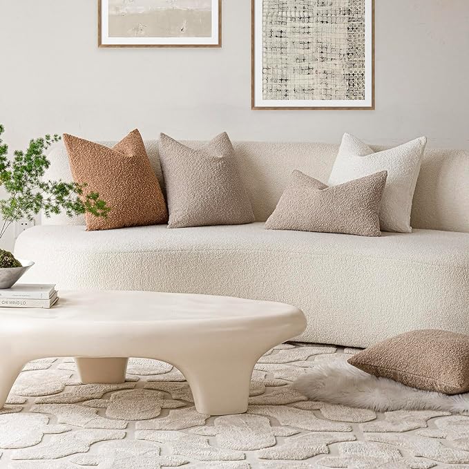 Foindtower Decorative Textured Boucle Throw Pillow Covers Accent Solid Pillow Cases Neutral Soft Cozy Couch Cushion Case for Chair Sofa Bedroom Living Room Home Decor 16x16 Inch,1PC, Oatmeal
