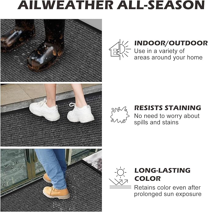 48" x 36" (4' x 3') Front Door Mat | Heavy Duty Indoor Outdoor Doormat | Non-Slip Rubber Backing | Low Profile Welcome Mat for Entryway for Home, Office & High Traffic Areas, Dark Gray
