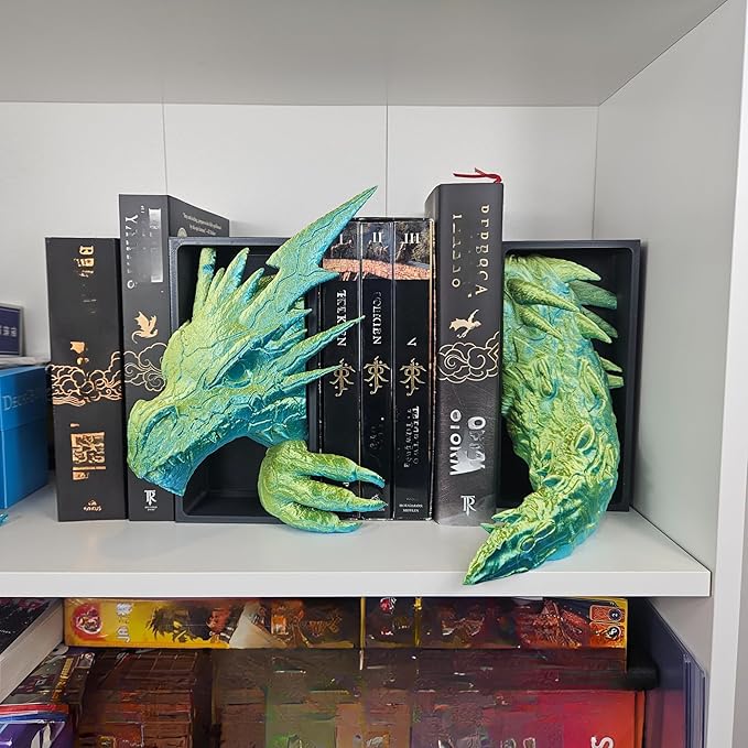 Dragons Awakening Book End – Fantasy Book Nook Insert for Dragon Readers – Unique Home Decor for Bookshelves & Libraries (Head and Tail - Lightning Dragon)