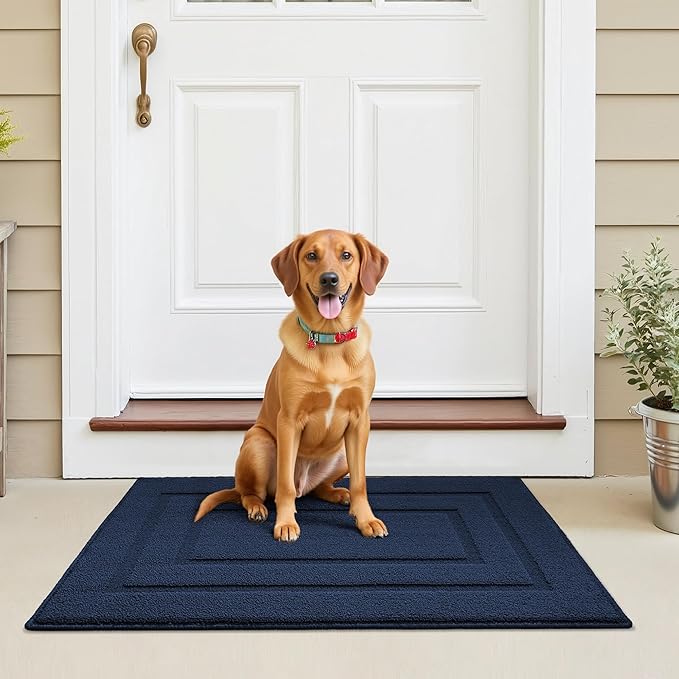 GRANNY SAYS Front Door Mat Outside Entrance, Welcome Matt Non-Slip, Outdoor Door Mats for Entryway, Long Front Porch Mat Low Profile Resist Dirt Easy to Clean, 47" x 32", Deep Blue