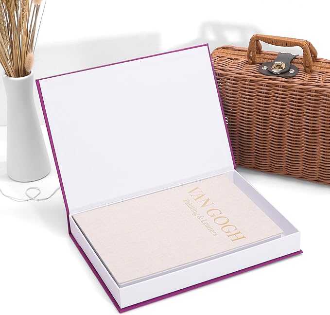 Premium Decorative Books - Set of 2 - Linen Storage Box for Coffee Table Faux Decor Boxes for Bookshelf Fake Books for Decoration for Living Room - Modern Home (Beige & Magenta)