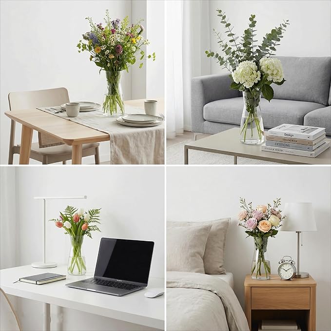 Modern Clear Glass Vase for Centerpiece Table Home Indoor Desk Decor, Decorative Flower Vases for Wedding Reception, Home Decor, Housewarming Gift (Amber)