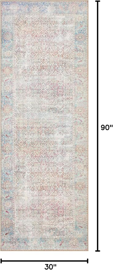 Loloi Wynter Collection WYN-04 Red/Teal 2'-6" x 7'-6" Runner Rug, .13" Thick, Area Rug, Soft, Durable, Printed, Vintage Inspired, Low Pile, Non-Shedding, Easy Clean, Living Room Rug