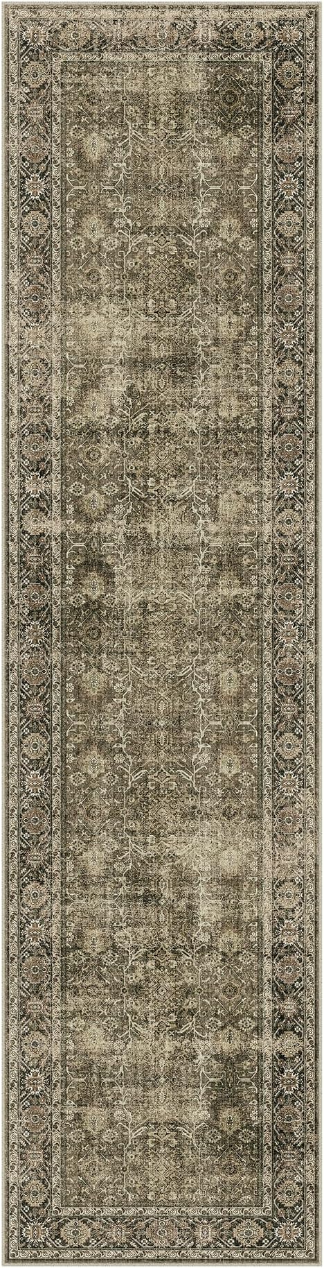 PureCozy Light Brown Runner Rug 2x10 Vintage Area Rug Hallway Indoor Kitchen Washable Living Room Carpet Tribal Distressed Rug Retro Accent Throw Rug for Office Dining Room Bathroom Faux Wool
