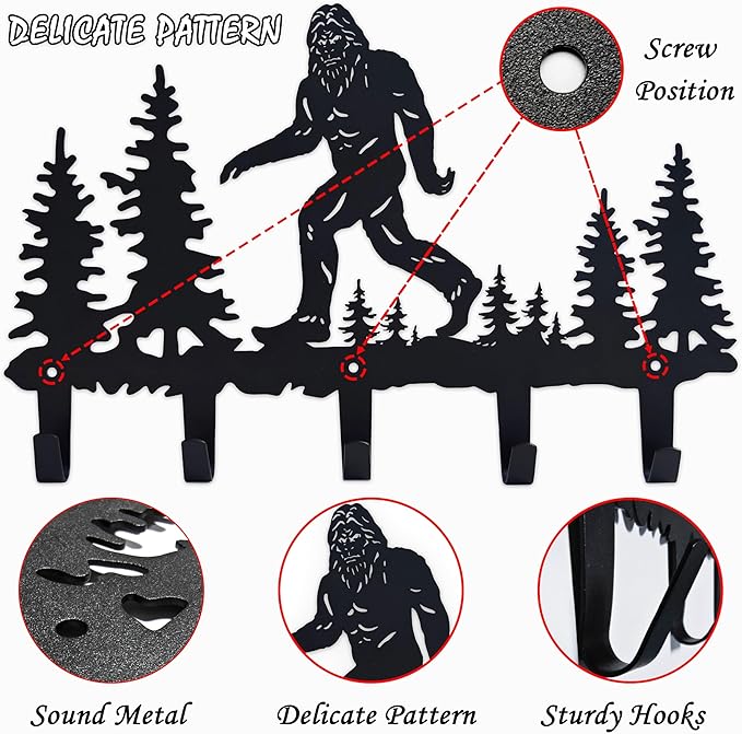 Bigfoot Sasquatch Metal Coat Hooks Wall Mount-Bigfoot Sasquatch Hangers and Key Holder-Clothes Hat Rack and Backpack Hanger Decor for Storage, Living Room, Hallway, Office Gift