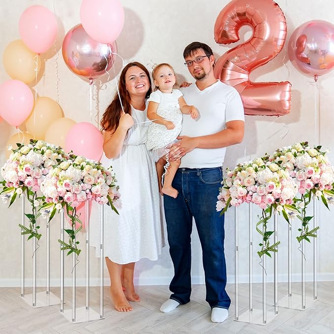 Geetery 8 Pieces Tall Acrylic Vase Wedding Centerpieces Clear Flower Stand Column Geometric Floral Vase Elegant Display Holder for Birthday Party Wedding Table Decorations (20 Inch)