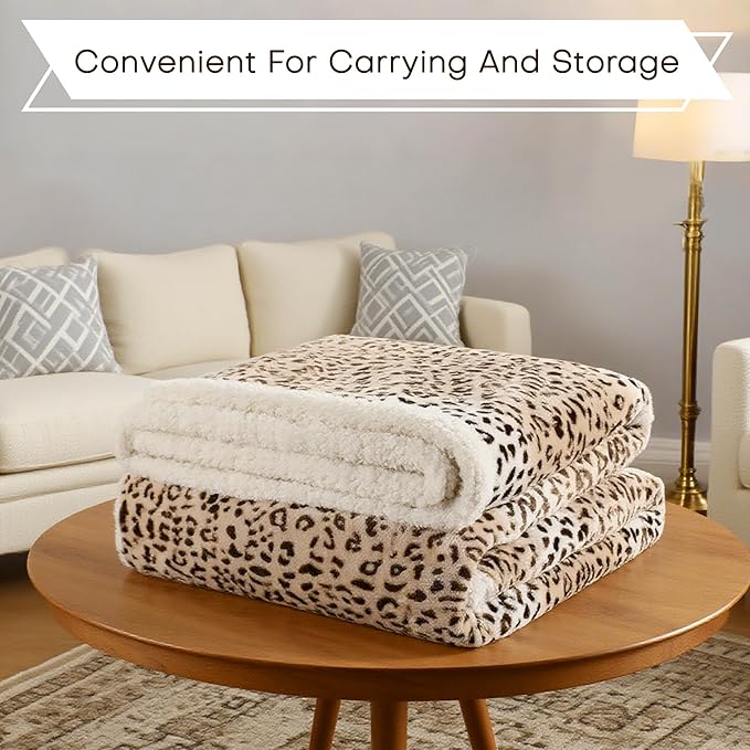Electric Heated Blanket Twin Size 62"x84" - Microplush & Sherpa Fabric Dual-Sided, 9 Heat Settings & 10 Hours Auto Off, Cozy Warming Throw for Office or Bed, Machine Washable, Beige Leopard Print