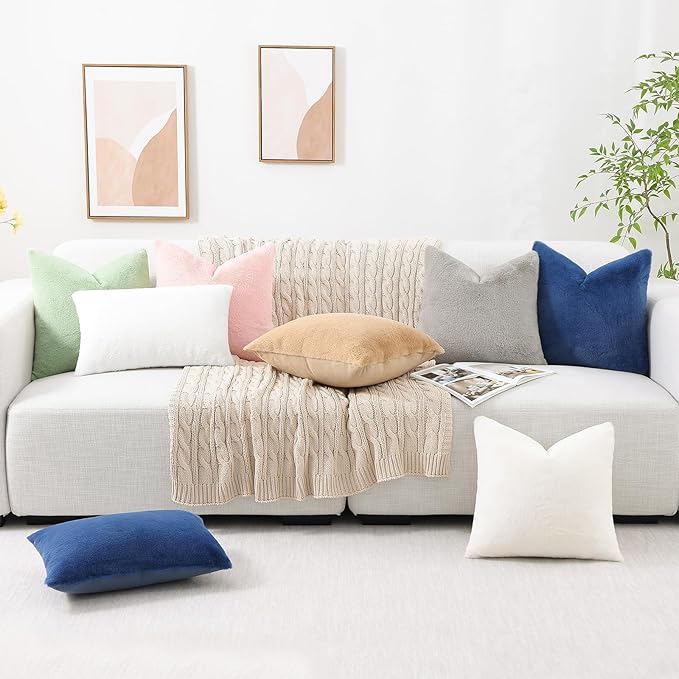 Pallene Faux Fur Plush Throw Pillow Covers 26x26 Set of 2, Soft Fluffy Couch Pillow Covers for Living Room, Khaki