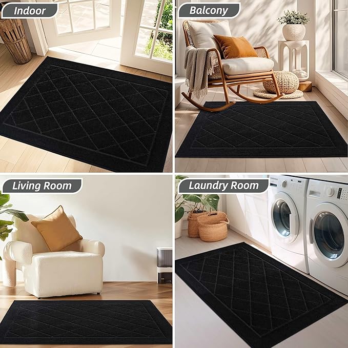 BEQHAUSE Dirt Trapper Door Mat 32" x 48", Doormat Non-Slip Entryway Rugs Washable, Dog Door Mat Stain Resistant and Absorbent Welcome Floor Mat for Front Back Door, Mud Wet Shoes & Paws, Black
