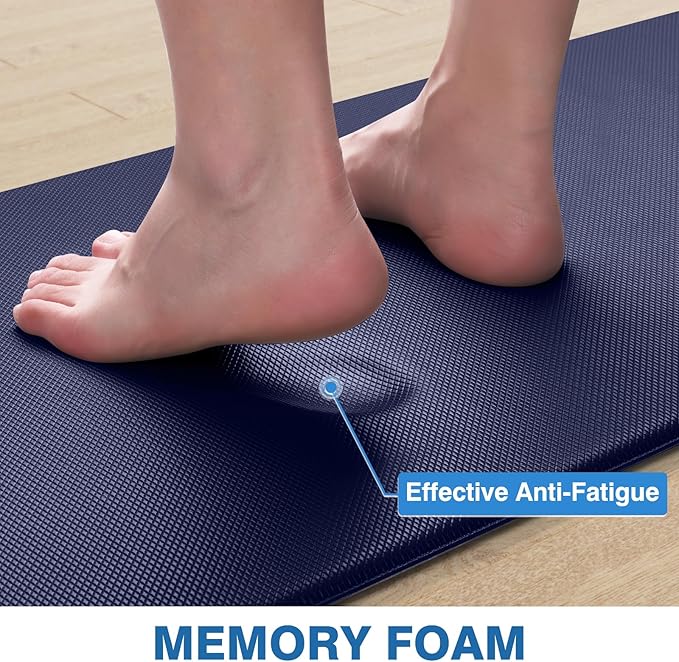 StepRite Kitchen Mats, 2PCS Kitchen Rugs, Cushioned Anti Fatigue Kitchen Mats for Floor, Non-Slip Standing Desk Mat, Waterproof Kitchen Rug Set for Kitchen, Floor, Office, 17.3"x30"+17.3"x59", Blue