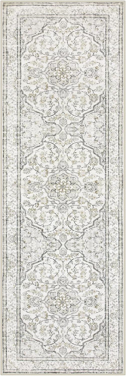 Lahome Oriental Bathroom Runner Rug,Washable 2x6 Beige Kitchen Runner Rug Non Skid Hallway Runner,Ultra-Thin Soft Rug Boho Indoor Floor Carpet Runner 6ft for Bedroom Entrway Laundry Room