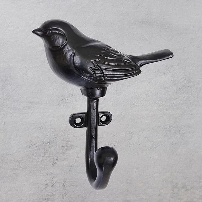 Set of 3 Cast Iron Bird Shape Coat Hooks Wall Art Decor-Bird Shape Hangers and Key Holder-Clothes Rack and Backpack Hanger-Coat Hooks Home Decor for Storage, Living Room, Hallway, Office