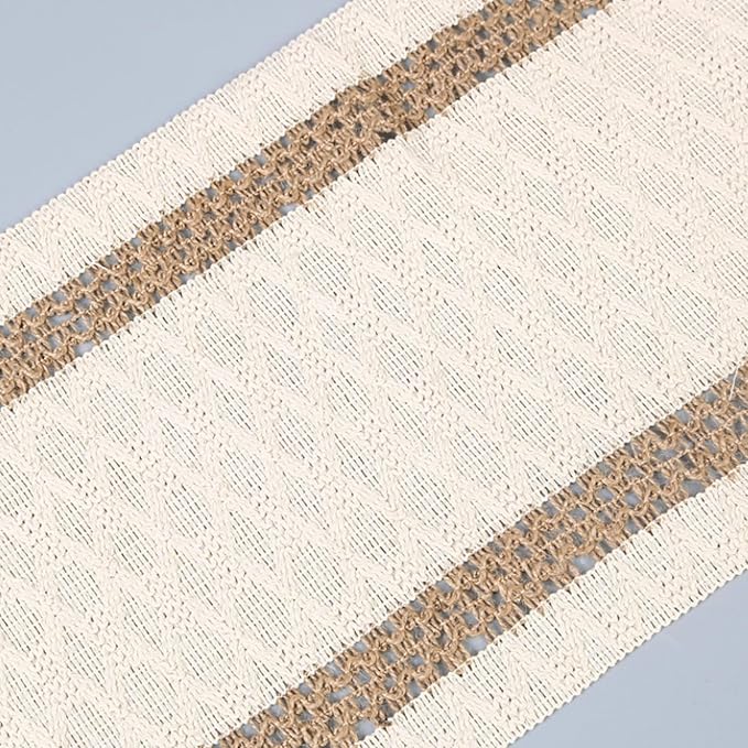 Niviy Boho Table Runner 48 Inches Long Valentine's Day Decorations Farmhouse Macrame Table Runner Cotton Linen Woven Table Runners for Spring Dining Table Home Decor, Beige & Brown