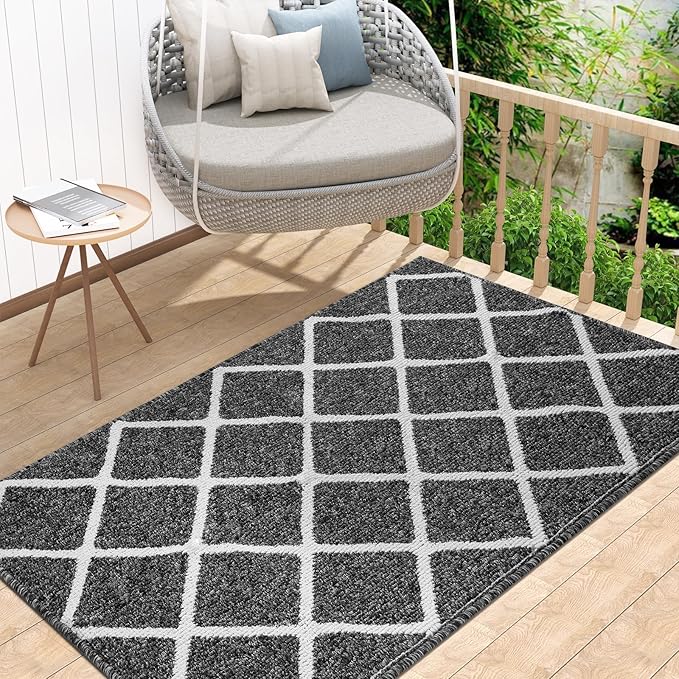 Finchitty Indoor Door Mat, Dirt Resistant and Absorbent, Low-Profile, Non-Slip, Washable Inside Floor Mats for Front Door, Back, and Entrance, 40" x 32", Black