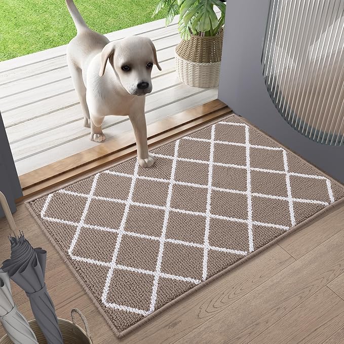 Finchitty Indoor Door Mat, Dirt Resistant and Absorbent, Low-Profile, Non-Slip, Washable Inside Floor Mats for Front Door, Back, and Entrance, 32" x 20", Brown