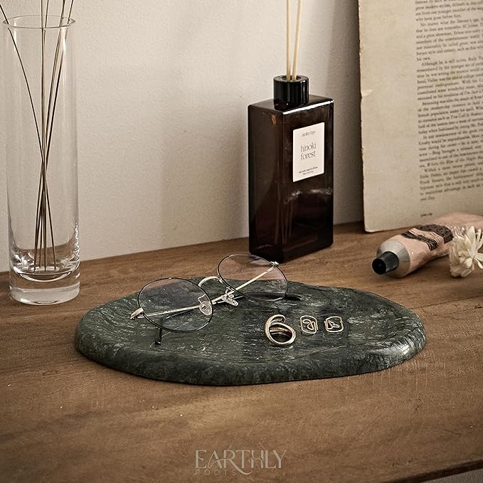 Natural Marble Trinket Tray β 9"x6" Cloud Shaped Decorative Dish for Jewelry, Keys, Perfume, Cosmetics, Vanity, Bathroom, Candle, Kitchen & Countertop | Stone Catchall or Gift (Indian Green)