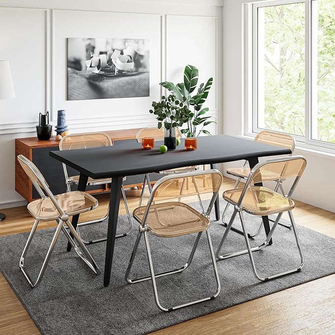 LeisureMod Lawrence Modern Clear Acrylic Folding Chair with Metal Frame, Space-Saving Transparent Seating for Dining Room, Home Office, Bedroom, Vanity or Small Spaces, (Tangerine, Singles)