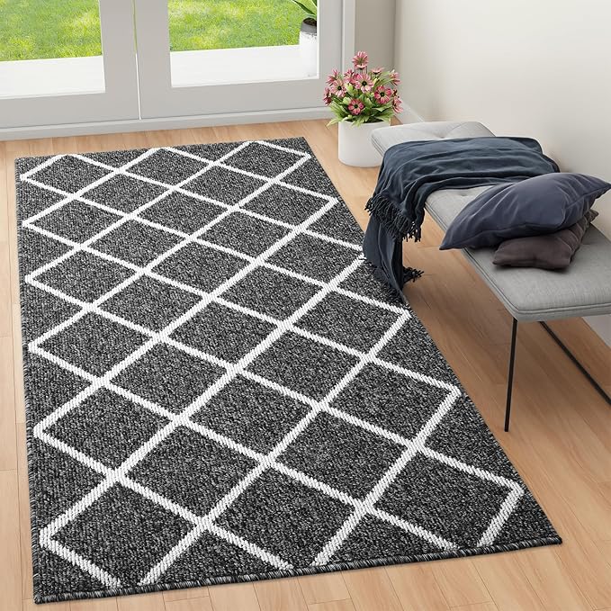 Finchitty Large Indoor Door Mat, Non-Slip Absorbent Resist Dirt Entrance Mat, Easy to Clean Mats for Entryway, Low-Profile Inside Floor Doormat, 59" x 35", Black