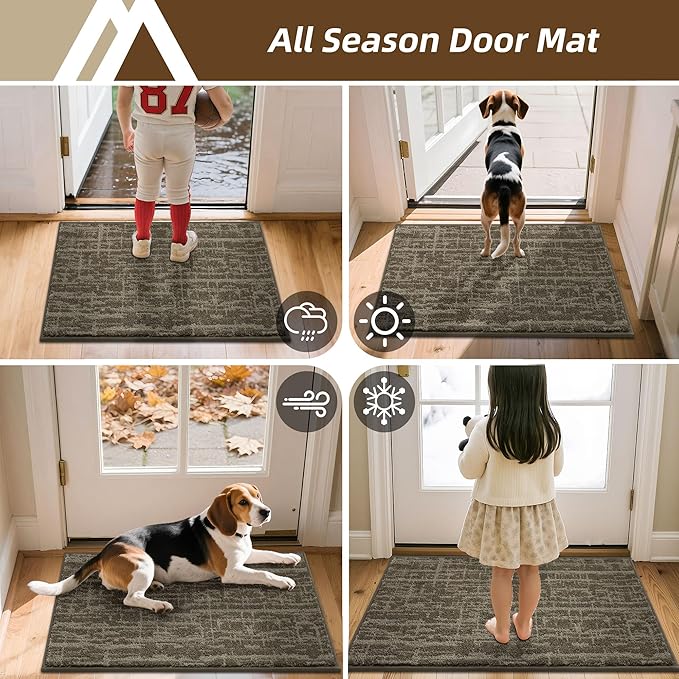 COSY HOMEER-Door-Mat,Dirt Trapper Entryway Rugs 24"x36" Non Slip Washable Entrance Mats,Absorbent Welcome Mat,Low Profile Dog Door Mats for Front Back Doomats and Wet Shoes,Light Brown