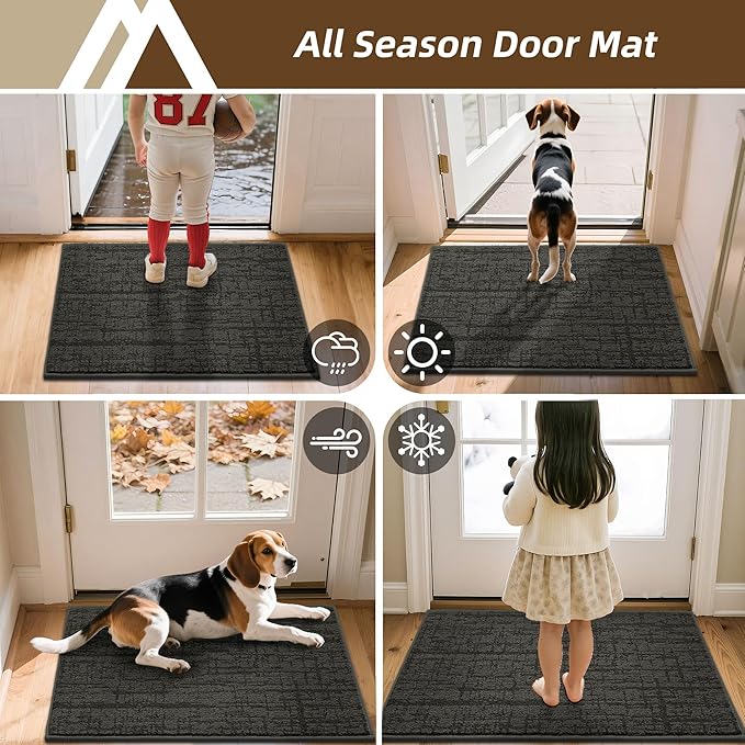 COSY HOMEER-Dirt-Trapper-Door-Mat 32"x48" Non-Slip Entryway Rugs Washable Welcome Mat Absorbent Entrance Mats Low Pile Dog Door Mats for Front Back Doomats and Wet Shoes,Dark Grey
