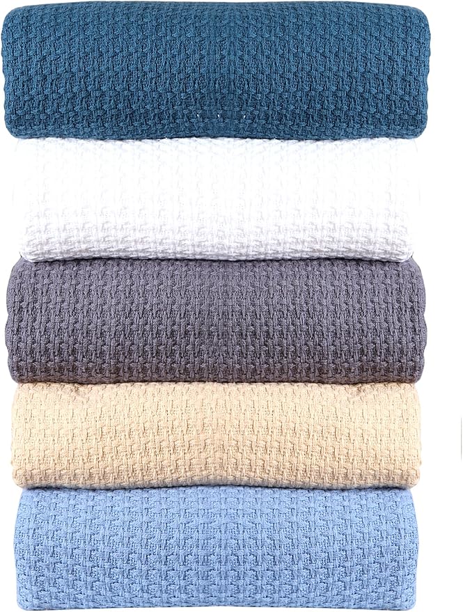 HILLFAIR 100% Combed Cotton Blanket– King Bed Blanket– Soft Cozy Warm Multipurpose Throws for Luxury Home Decor– 90 x 108 inch King Size Cotton Blankets for Beds- Bed Blankets for All Season- White
