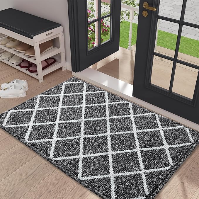 Finchitty Indoor Door Mat, Dirt Resistant and Absorbent, Low-Profile, Non-Slip, Washable Inside Floor Mats for Front Door, Back, and Entrance, 36" x 24", Black