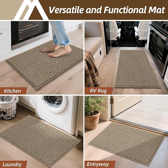 COSY HOMEER Door Mat 17" x 30" Non Slip Absorbent Entryway Rugs Dirt Trapper Doormats Washable Entrance Mats Low Pile Welcome Floor Mat for Front Back Door and Entry Mats,Taupe(Roll Packing)
