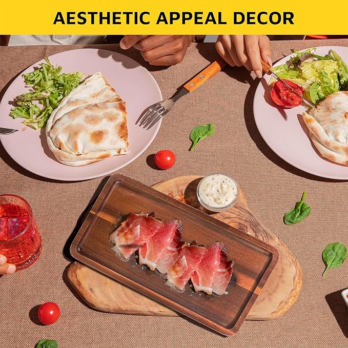 KOLWOVEN Solid Acacia Wood Serving Tray -2 Pack, 11.8" x 5.9" Rectangular Wooden Serving Platter, Wood Boards for Food, Mini Cheese Board for Vegetable, Charcuterie, Appetizer, Decor (Set 2)