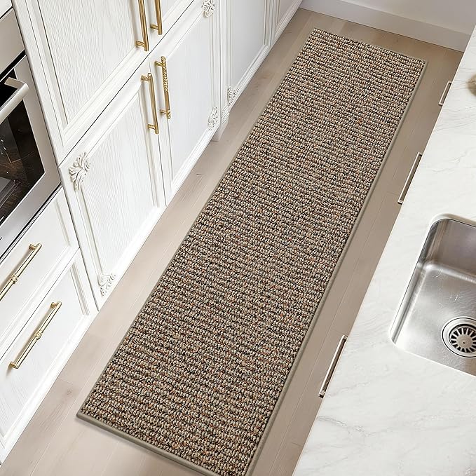 JSEI Kitchen Rugs and Mats, 2PCS Non-Slip Kitchen Mats for Floor, Machine Washable Absorbent and Stain Resistant Kitchen Runner, Carpet Mats with TPR Backing, 17''x30''+17''x60'', Taupe